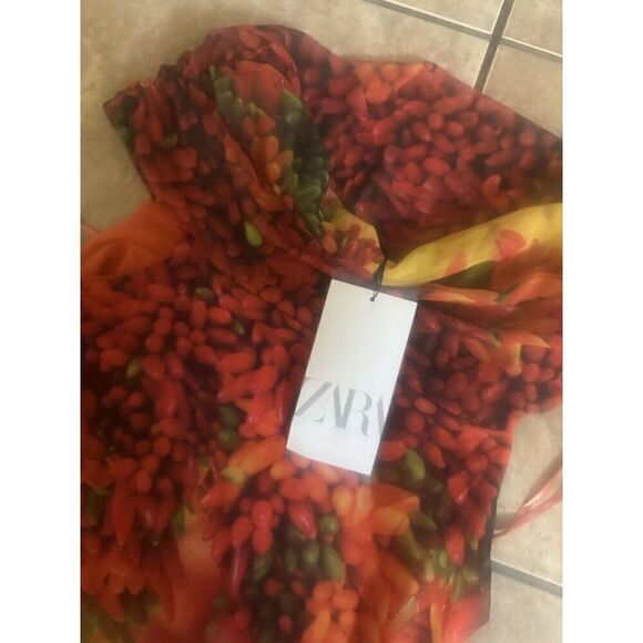 NWT Zara M Long Printed Tissue Dress Stretch - Picture 3 of 11